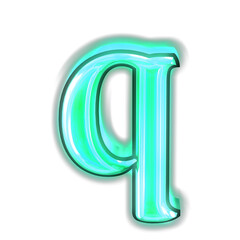 Glowing turquoise 3d symbols. letter q