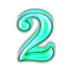 Obraz na płótnie Canvas Glowing turquoise 3d symbols. number 2