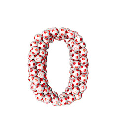 3d symbol made from red soccer balls. number 0