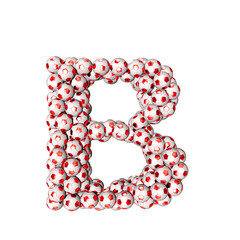 3d symbol made from red soccer balls. letter b