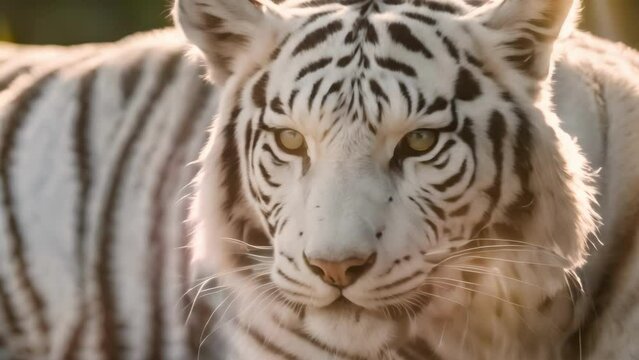 Intense Close-Up of White Tiger Gazing at Camera