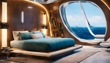 Fototapeta na wymiar Underwater Elegance: Lavish Sleeping Pod in the Depths of the Sea