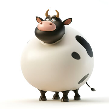 Funny overweight cow in shape of a ball, in style of cartoon character