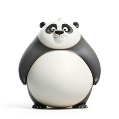 Funny overweight panda in shape of a ball, in style of cartoon character