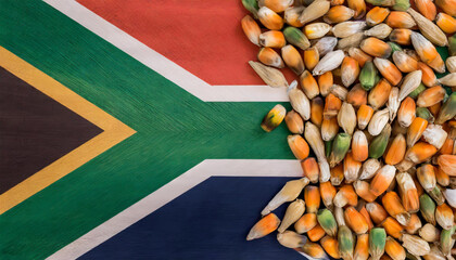Concept of South African maize industry. Agriculture, South African flag with maize kernels. Generative AI