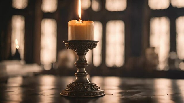 A Lit Candle on a Table