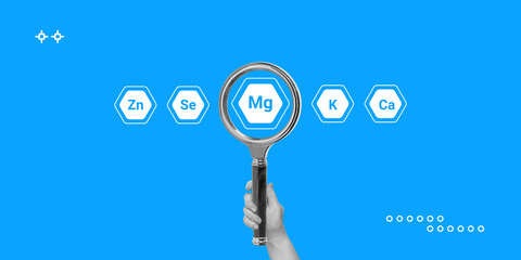 Magnesium concept. Search for products or dietary supplements with high magnesium content. Hand...
