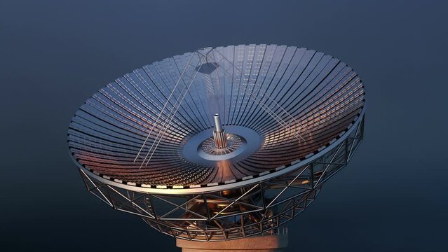 3d Animation of a satellite dish rotating and beaming signals to space