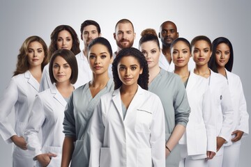 Fototapeta na wymiar Diverse medical team in white lab coats standing together.