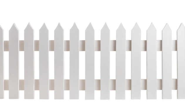 White picket fence isolated cutout on transparent