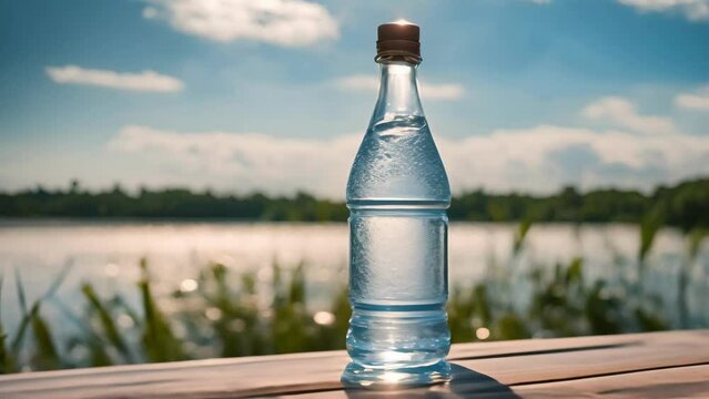 A Bottle of Water on a Wooden Table