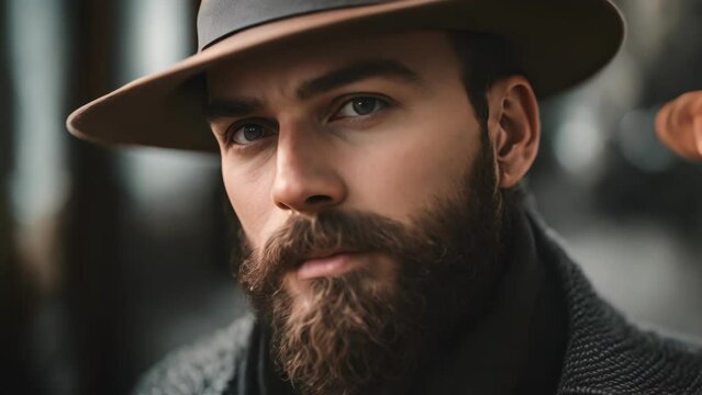 Bearded Man Wearing Brown Hat in Outdoor Setting