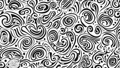 Funny black and white 3D line doodle seamless pattern. Creative minimalist style art background for children or trendy design with basic shapes. Modern impasto paint stroke backdrop.
