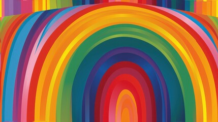 Obraz premium a multicolored painting of a rainbow in the middle of a room with a white wall and a black door in the middle of the room and a white door in the middle of the room.