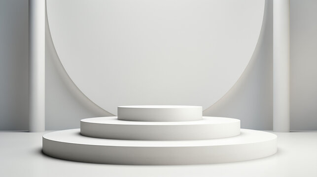 3d background product display podium with staris. white empty space.