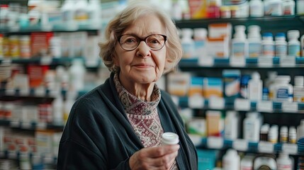 senior woman in pharmacy