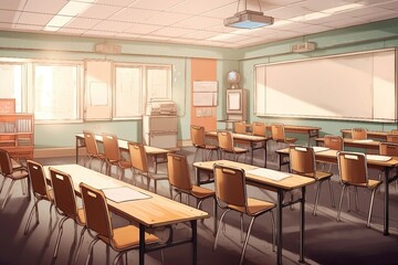 Fototapeta na wymiar Abstract illustration of empty classroom background AI Generated