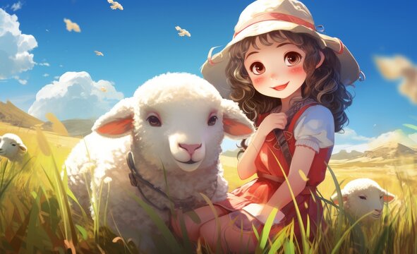 a liitle sweet girl as a shepperd