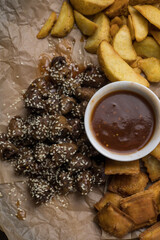 Delicious fried potatoes. Close ups