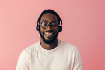Online Teaching African Man Engaged in Virtual Classroom on Pink Background