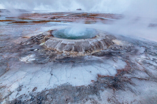 Blue bubbling geothermal hot spring in the Highlands of Iceland