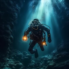 Serene Underwater Exploration with Scuba Diver Amidst Coral Reefs
