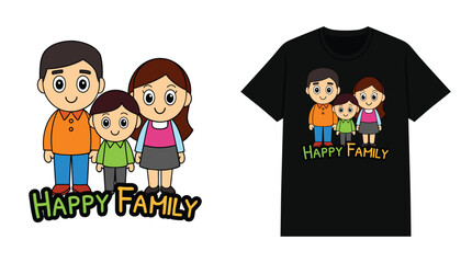 Happy family t-shirt design. cartoon family t shirt print design for apparel and clothing