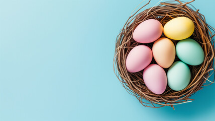 Easter, nest, colored eggs, advertisement, chocolate, holiday.
