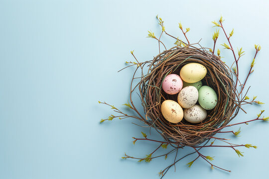Easter, nest, colored eggs, advertisement, chocolate, holiday.