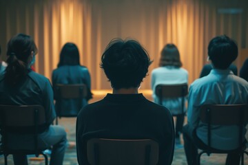 Obraz premium People sitting in chairs with therapists, in the style of loose gestures