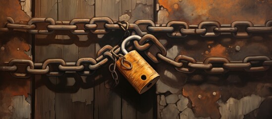 Locked Gate Tethered by metal chain - obrazy, fototapety, plakaty