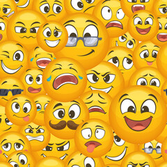 Emoticon pattern seamless background with funny faces seamless template