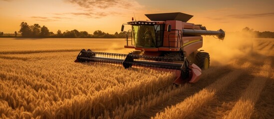 harvest wheat using a tractor machine