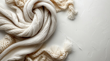 White knitted scarf on table
