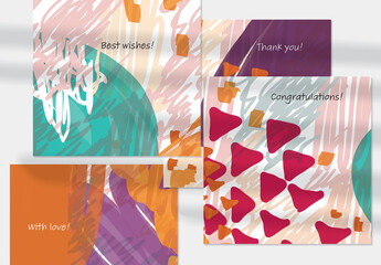 Card Layout with Textured Hand Drawn Abstract Scribbles and Floral Doodles