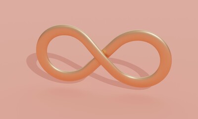 Pink studio background with metallic infinity symbol. 3d rendering