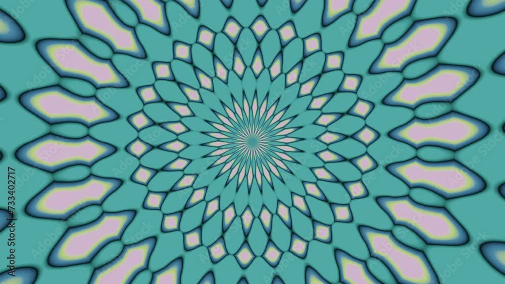 Poster 3d rendered seamless looped abstract background with colorful circular objects against a green and b