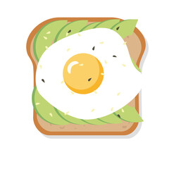 Avocado toast with fried egg. Eggs and avocado toast.  Easy snack or breakfast and lunch. Popular breakfast food on white background. Delicious avocado sandwich.
