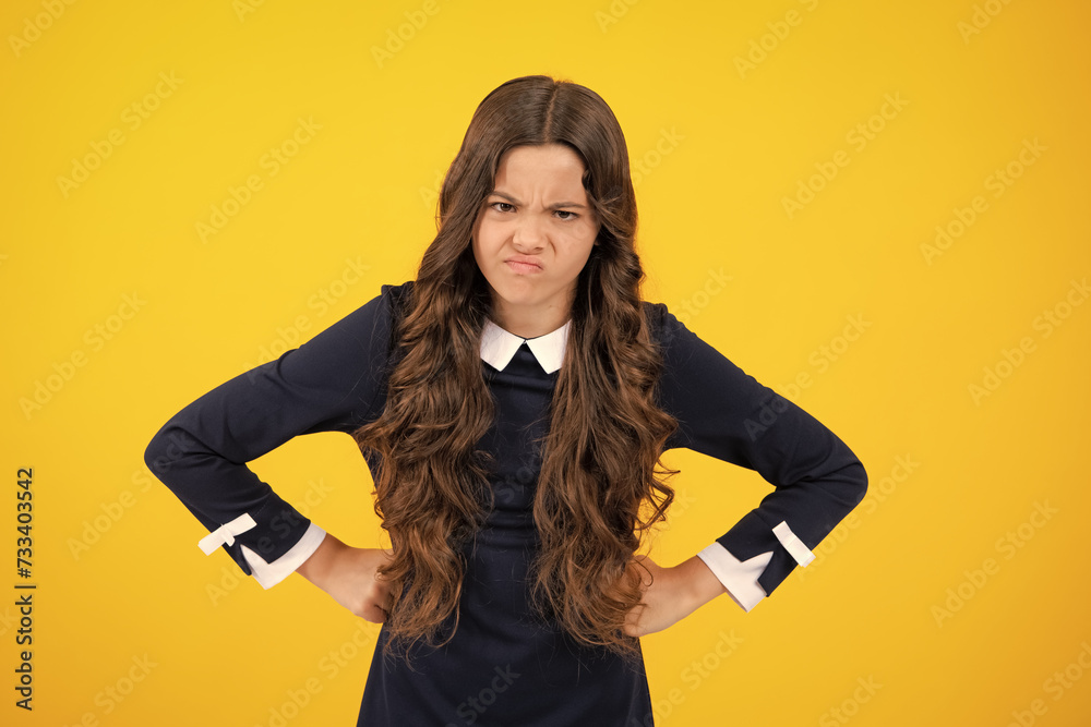 Sticker unhappy upset teenager girl. closeup portrait mad young child girl. angry negative human emotion fac