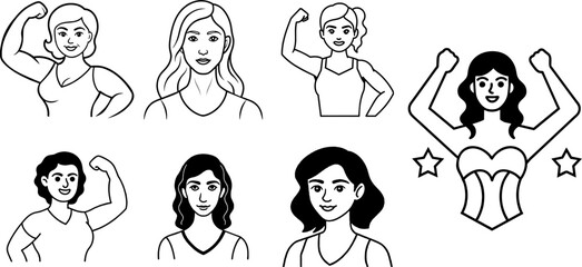 Woman's day inspirational line art 7 Empowering women's collection in different poses