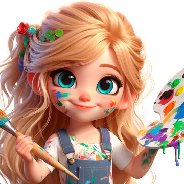Blonde Girl Immersed in Painting