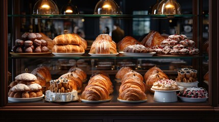 a display of pastries on a shelf - Powered by Adobe