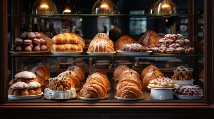 Foto auf Acrylglas Brot a display of pastries on a shelf