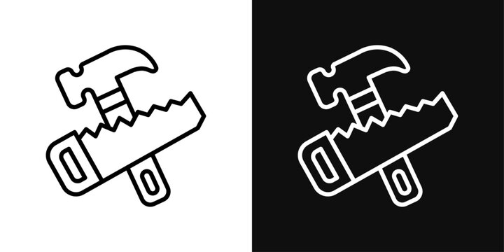 Hand Saw and Hammer Icon Set. Vector Illustration