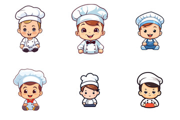set of chef wit muffin baker kid child baby boy vector illustration isolated transparent background, cut out or cutout t-shirt design