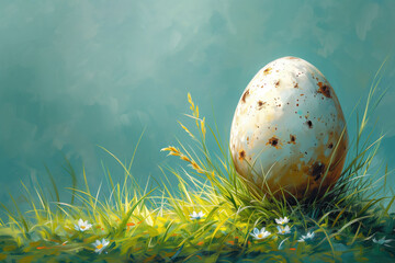 Easter’s Gentle Reminder, an Egg Rests in the Meadow, a Sign of Renewing Life, Copy Space