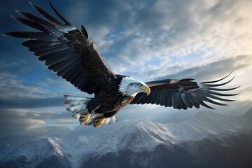 White-tailed eagle flying in the blue sky. 3d rendering