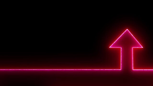 Neon arrow doing direction information animation on black background. Abstract dynamic neon arrow icon animation background