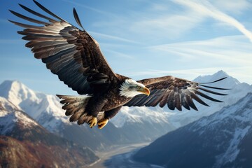 White-tailed eagle flying in the blue sky. 3d rendering