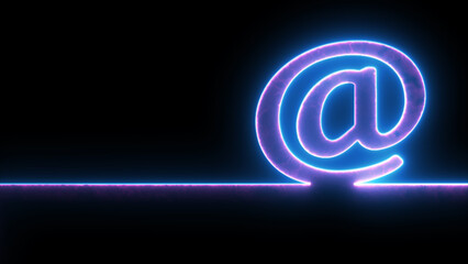 Fototapeta premium At-sign internet technology symbol with waves in black background. E-mail at neon symbol .